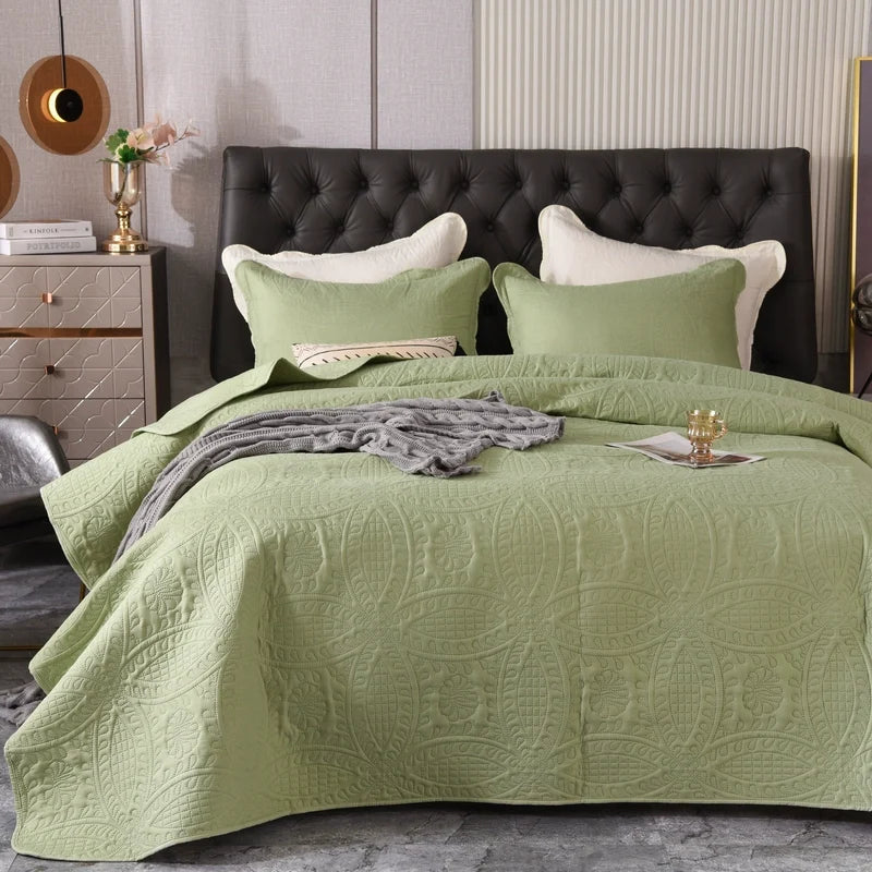 European-Style Quilted Bed Cover Three-Piece Tatami Double-Sided Minimalist Pure Color Bedspread Quiltedtextiles Bed Sheets Rural Large Kang Mat