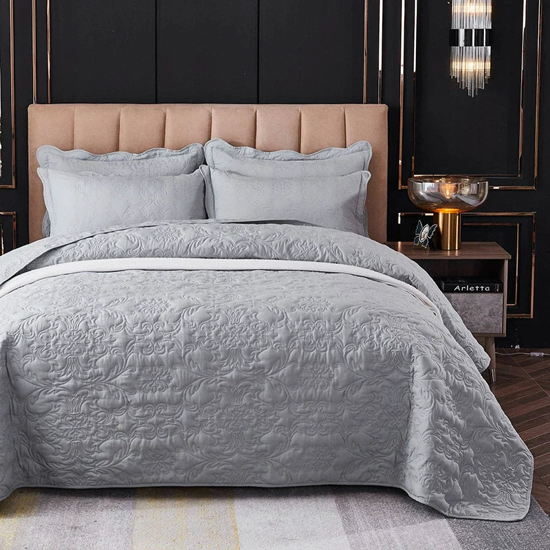 European-Style Quilted Bed Cover Three-Piece Tatami Double-Sided Minimalist Pure Color Bedspread Quiltedtextiles Bed Sheets Rural Large Kang Mat