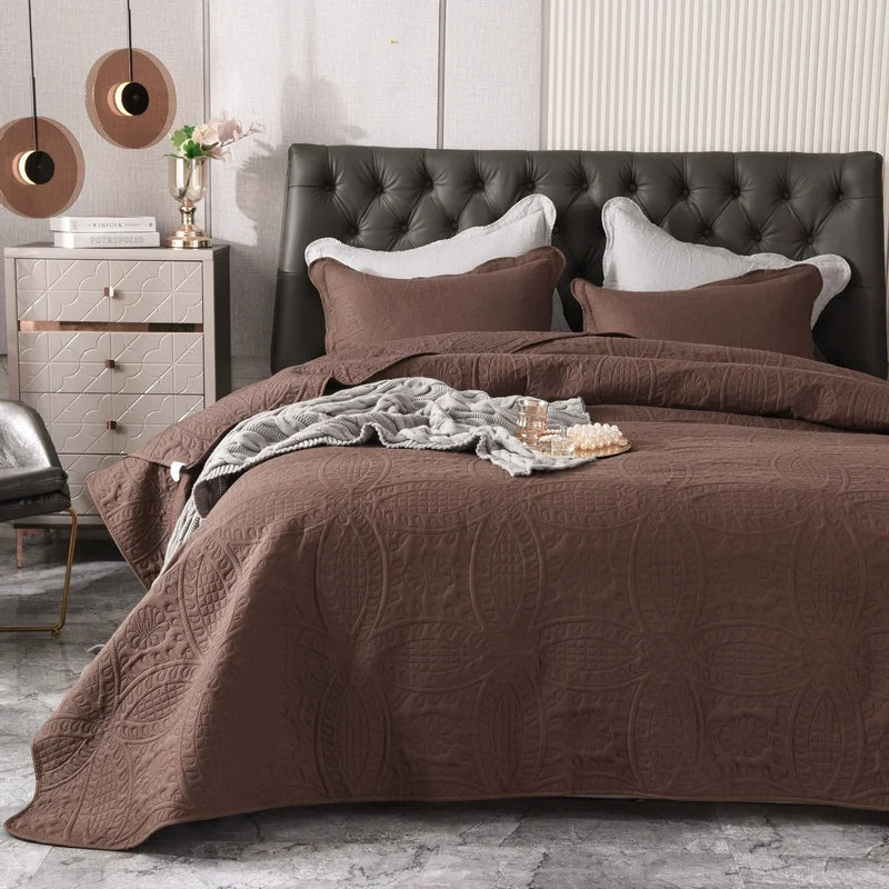 European-Style Quilted Bed Cover Three-Piece Tatami Double-Sided Minimalist Pure Color Bedspread Quiltedtextiles Bed Sheets Rural Large Kang Mat