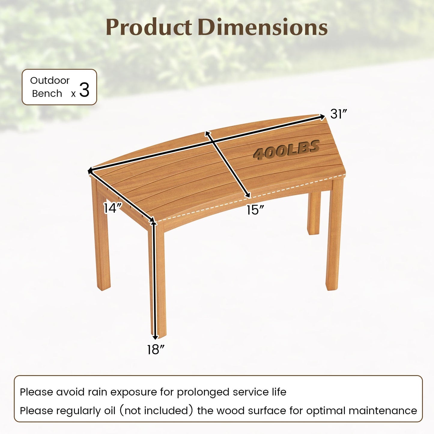 Outdoor Curved Acacia Wood Bench Set of 2/3/4 for Front Porch