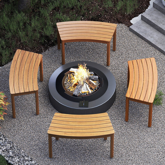 Outdoor Curved Acacia Wood Bench Set of 2/3/4 for Front Porch