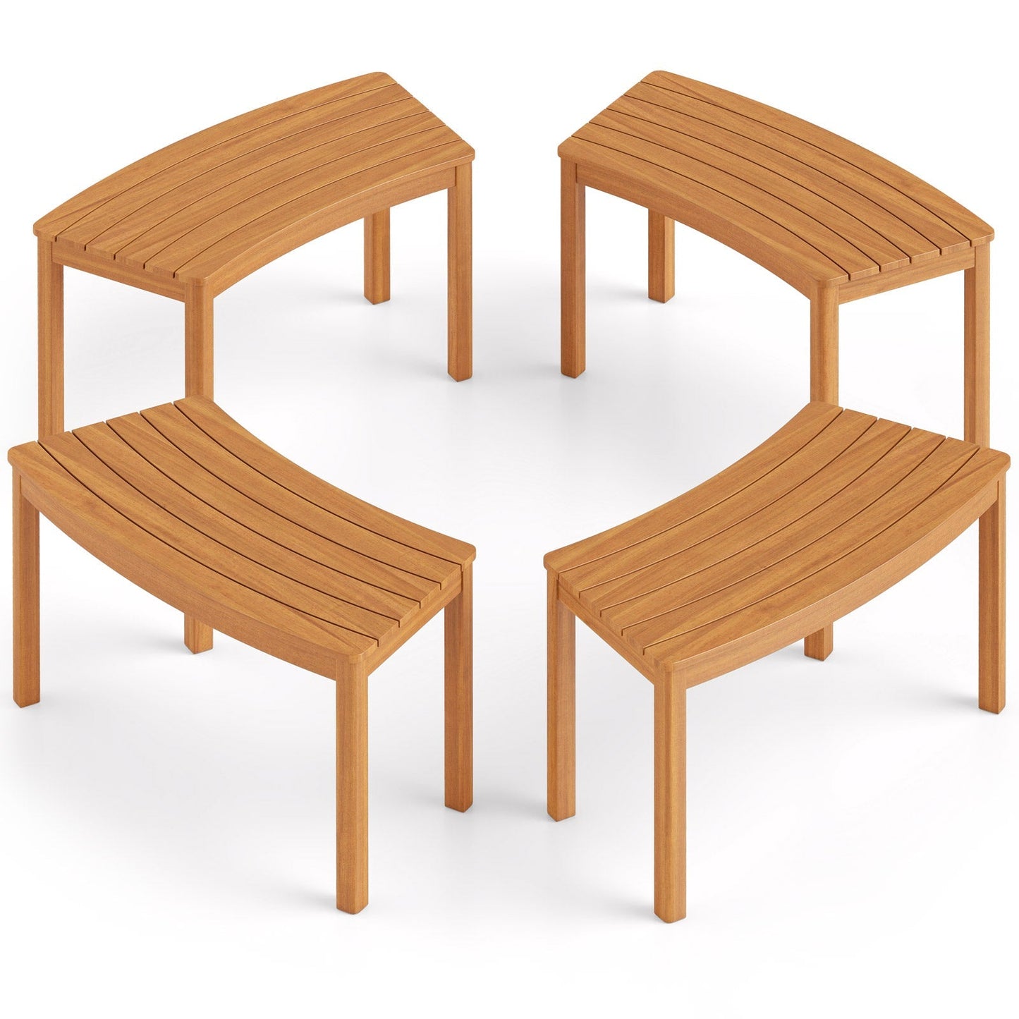 Outdoor Curved Acacia Wood Bench Set of 2/3/4 for Front Porch