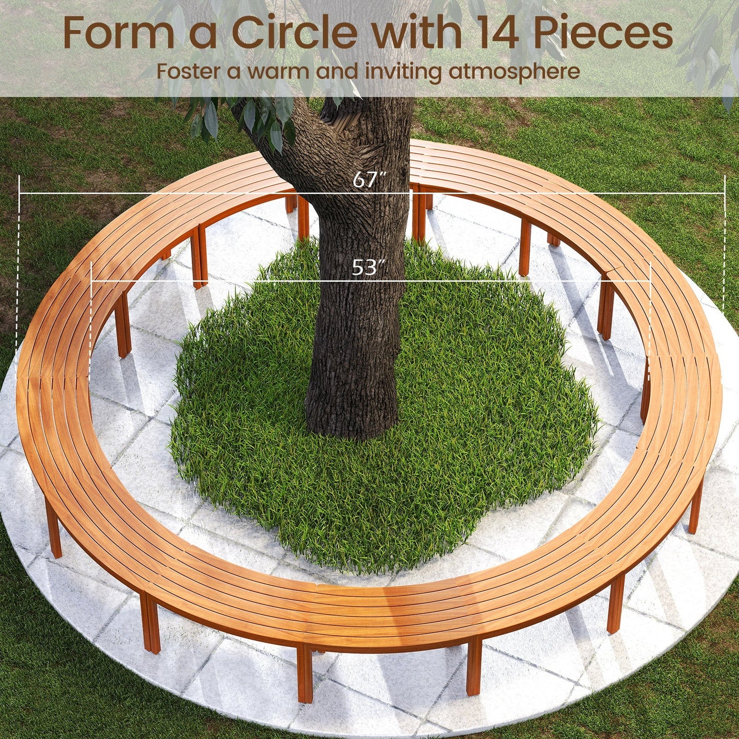 Outdoor Curved Acacia Wood Bench Set of 2/3/4 for Front Porch