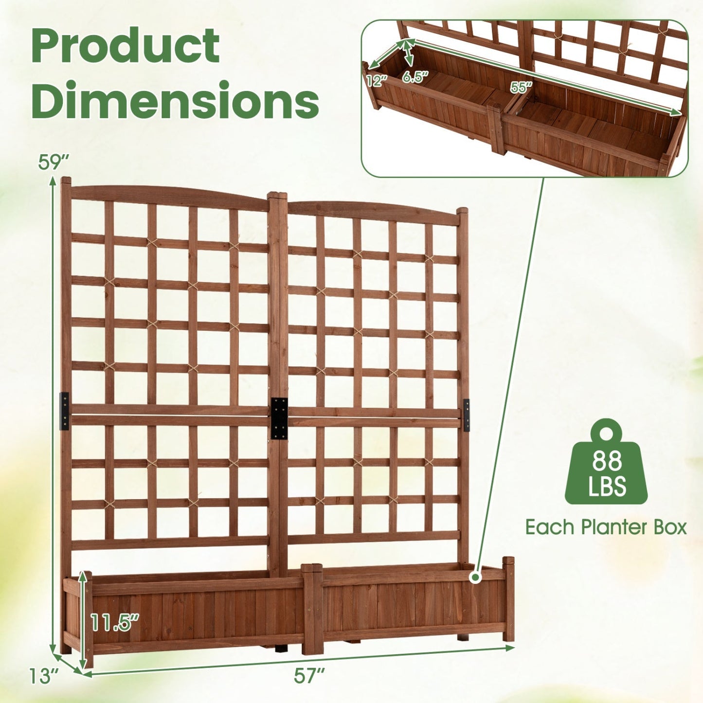 Dual Raised Garden Bed with Trellis and Drainage Holes