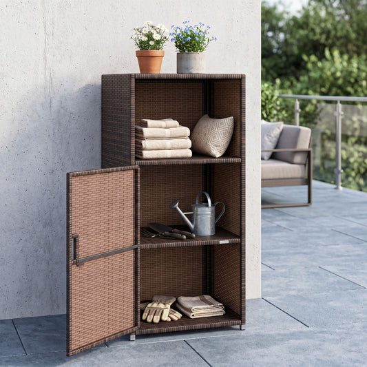 PE Wicker Storage Cabinet with Door and Open Shelf