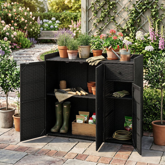 Outdoor Storage Cabinet with 3 Doors and Adjustable Shelves