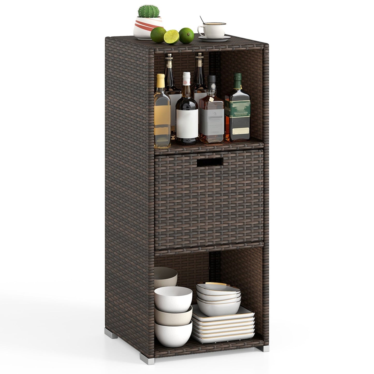Outdoor Storage Cabinet Patio Wicker Organizer with Drawer