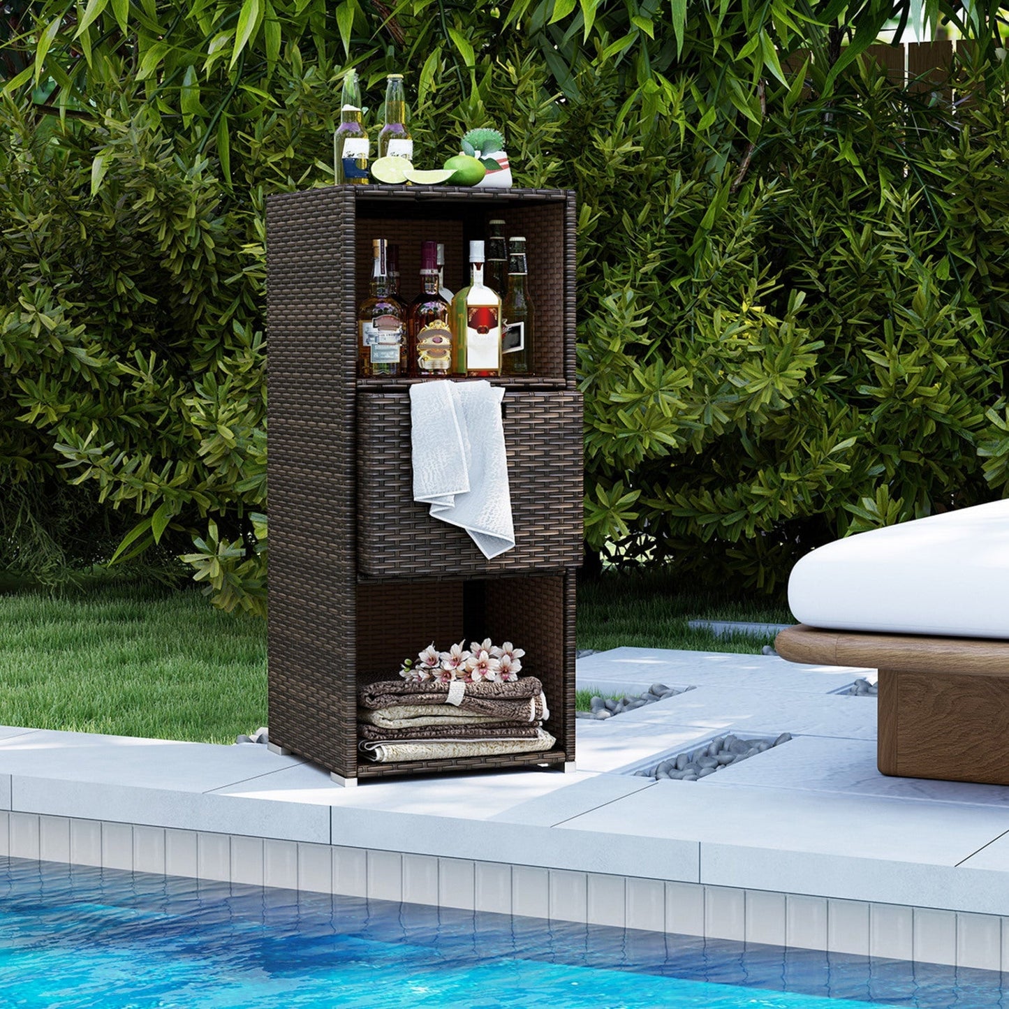 Outdoor Storage Cabinet Patio Wicker Organizer with Drawer