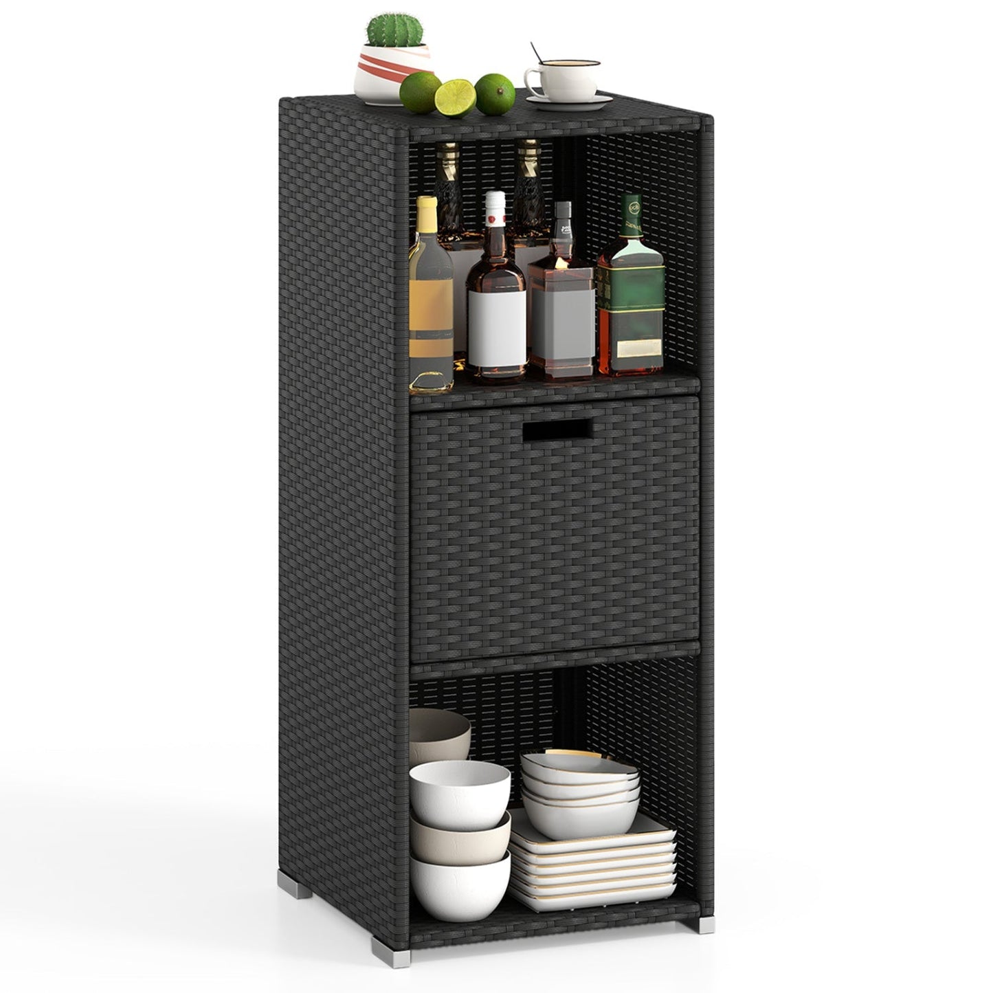 Outdoor Storage Cabinet Patio Wicker Organizer with Drawer