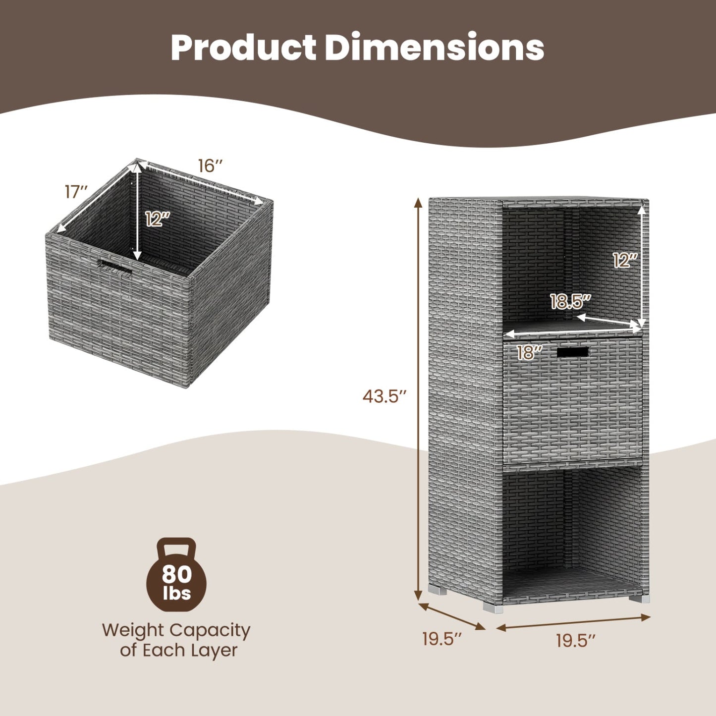 Outdoor Storage Cabinet Patio Wicker Organizer with Drawer
