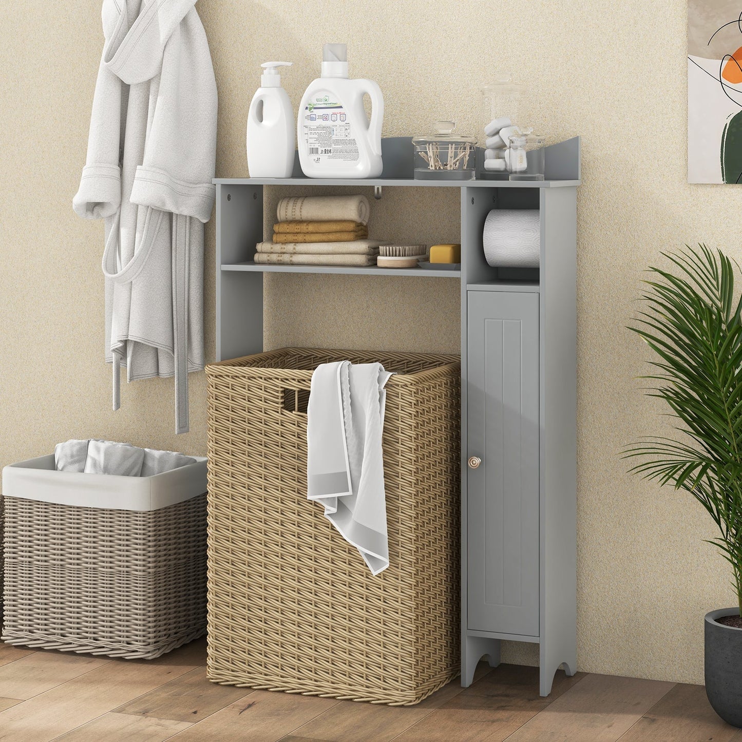 Wood Over the Toilet Bathroom Space Saver with Paper Holder and Shelf