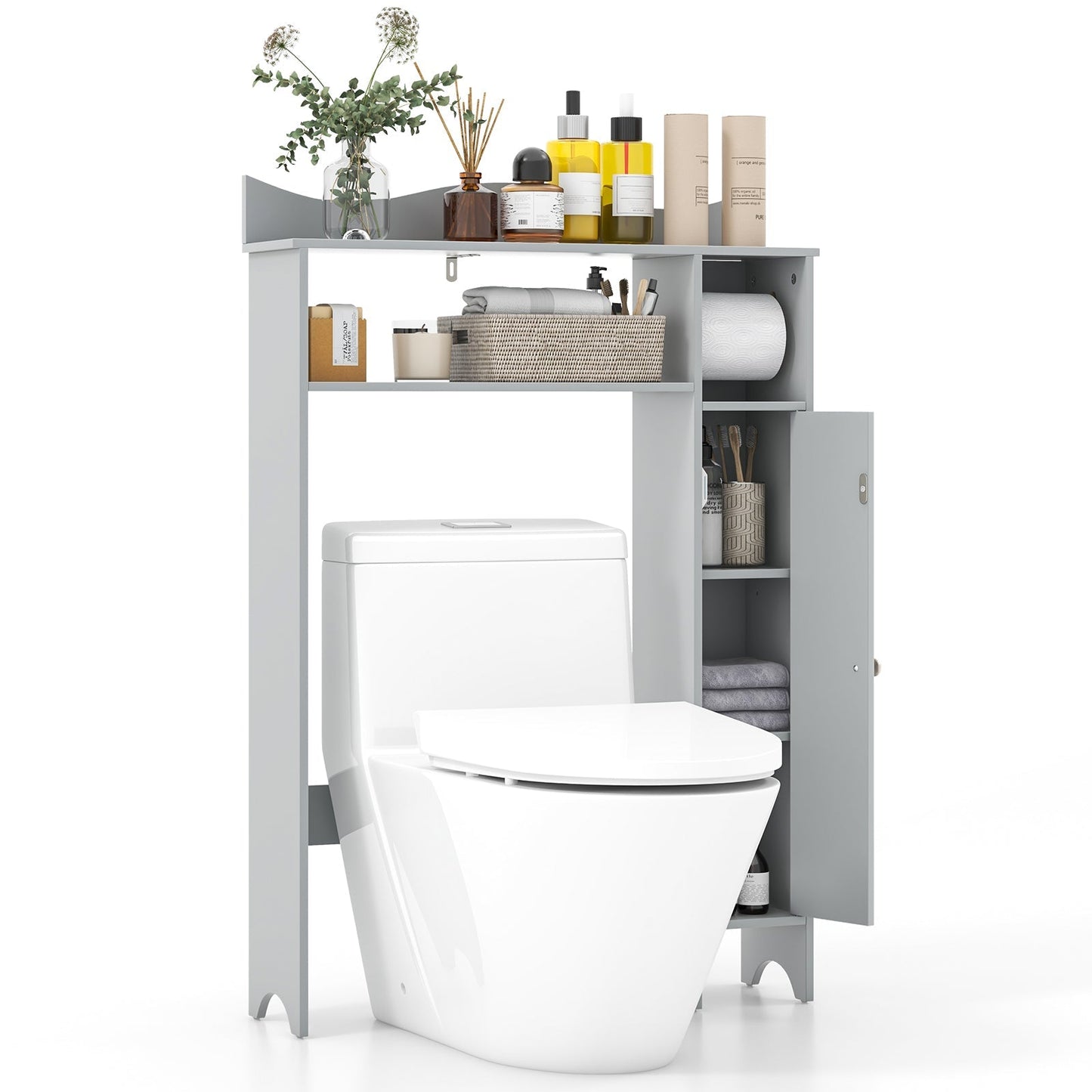 Wood Over the Toilet Bathroom Space Saver with Paper Holder and Shelf