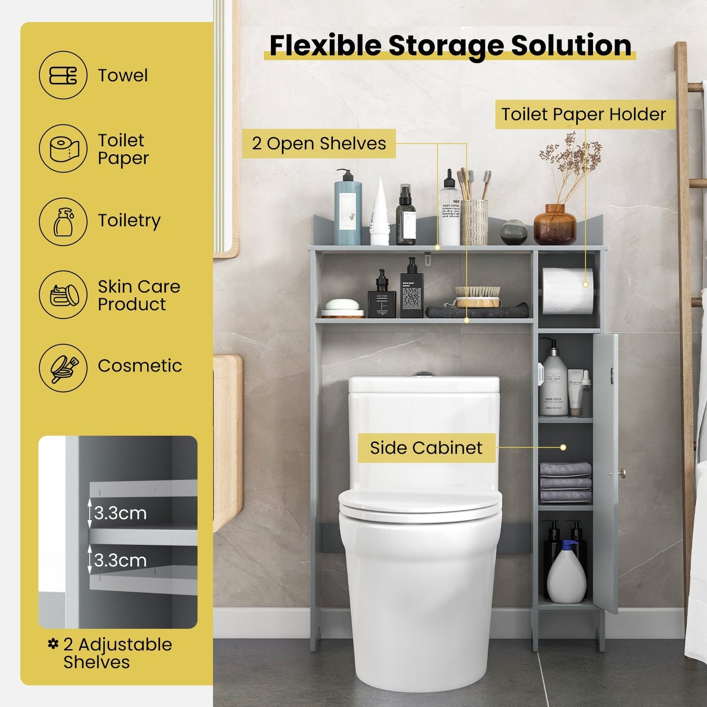 Wood Over the Toilet Bathroom Space Saver with Paper Holder and Shelf