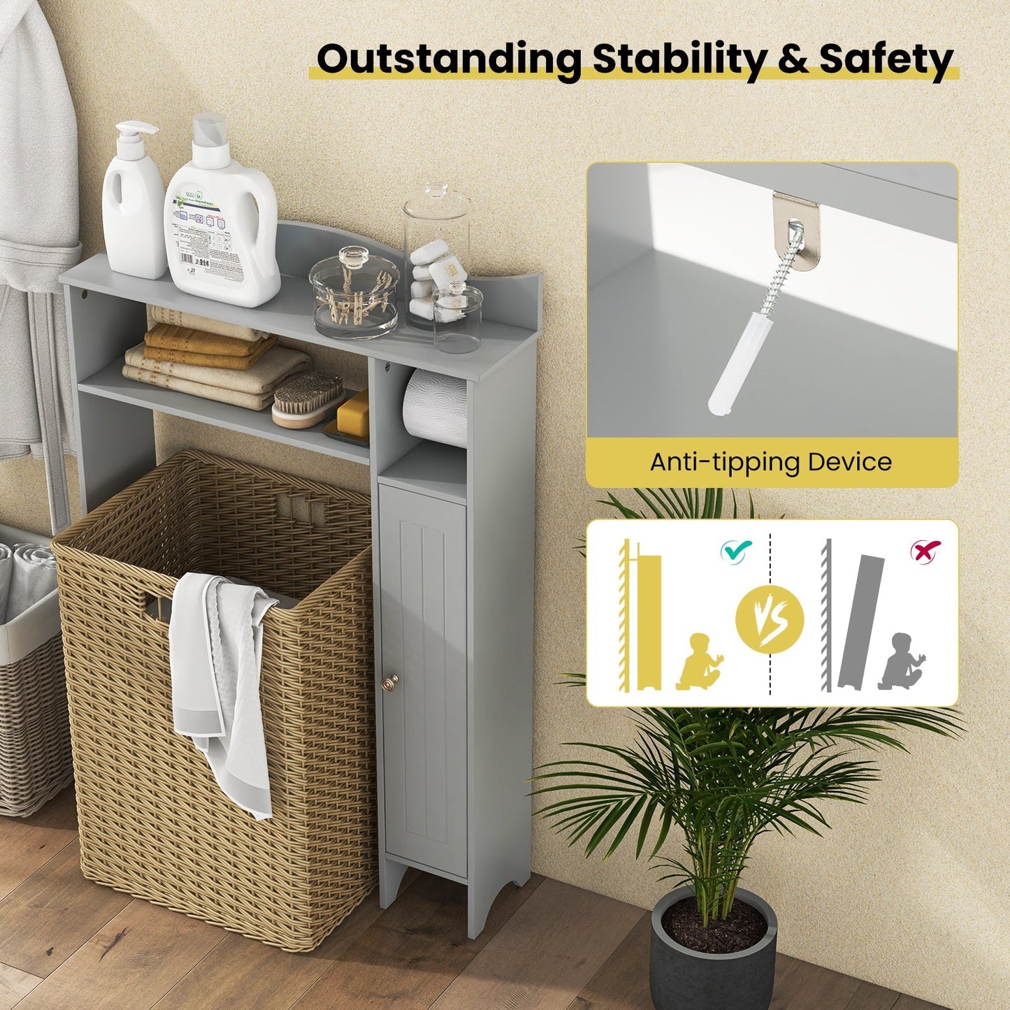 Wood Over the Toilet Bathroom Space Saver with Paper Holder and Shelf