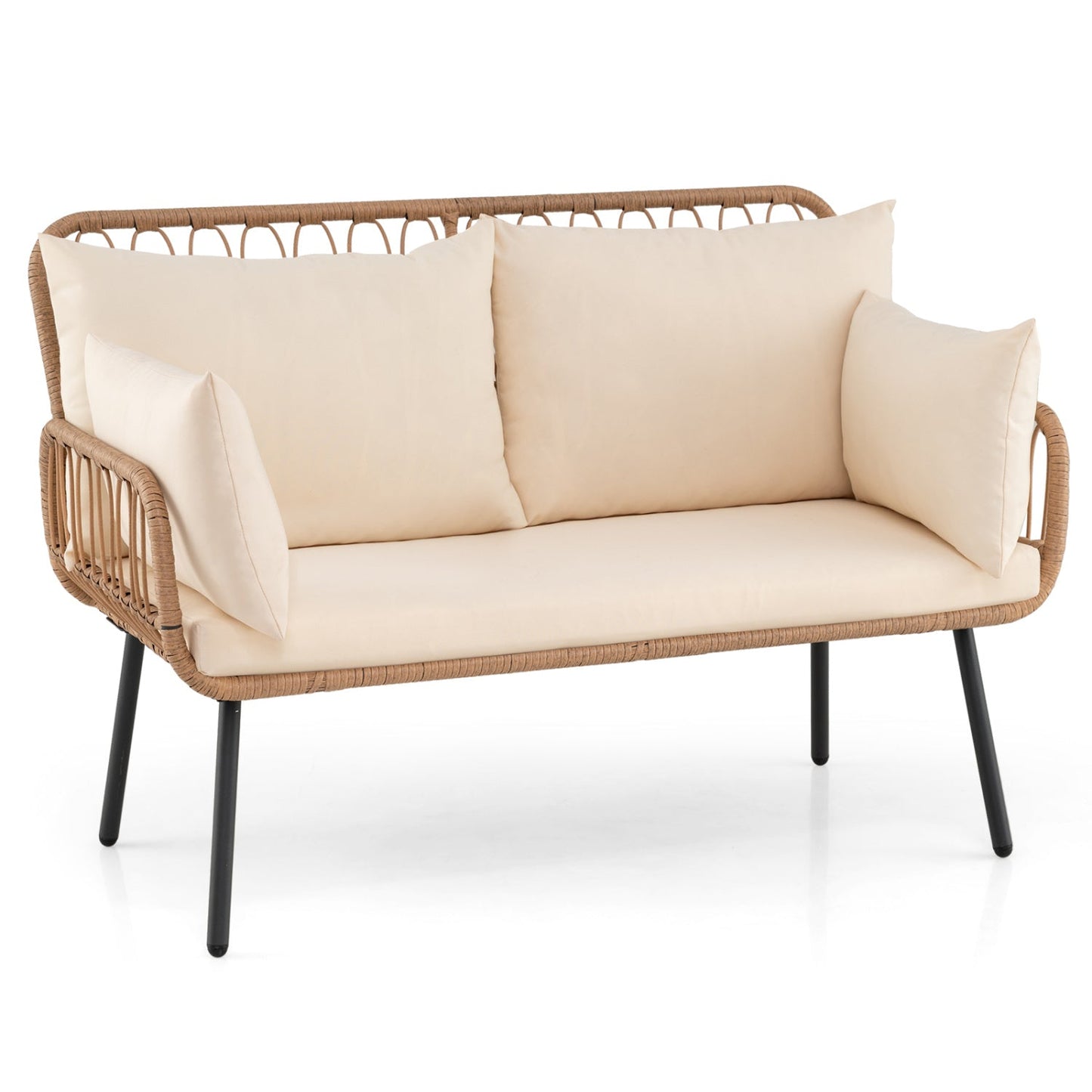 Outdoor Loveseat 2-Seater Wicker Sofa with Cushions - Beige