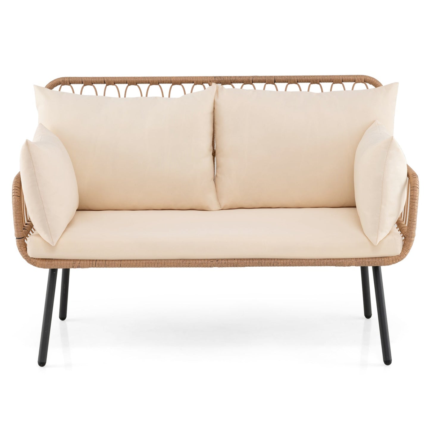Outdoor Loveseat 2-Seater Wicker Sofa with Cushions - Beige