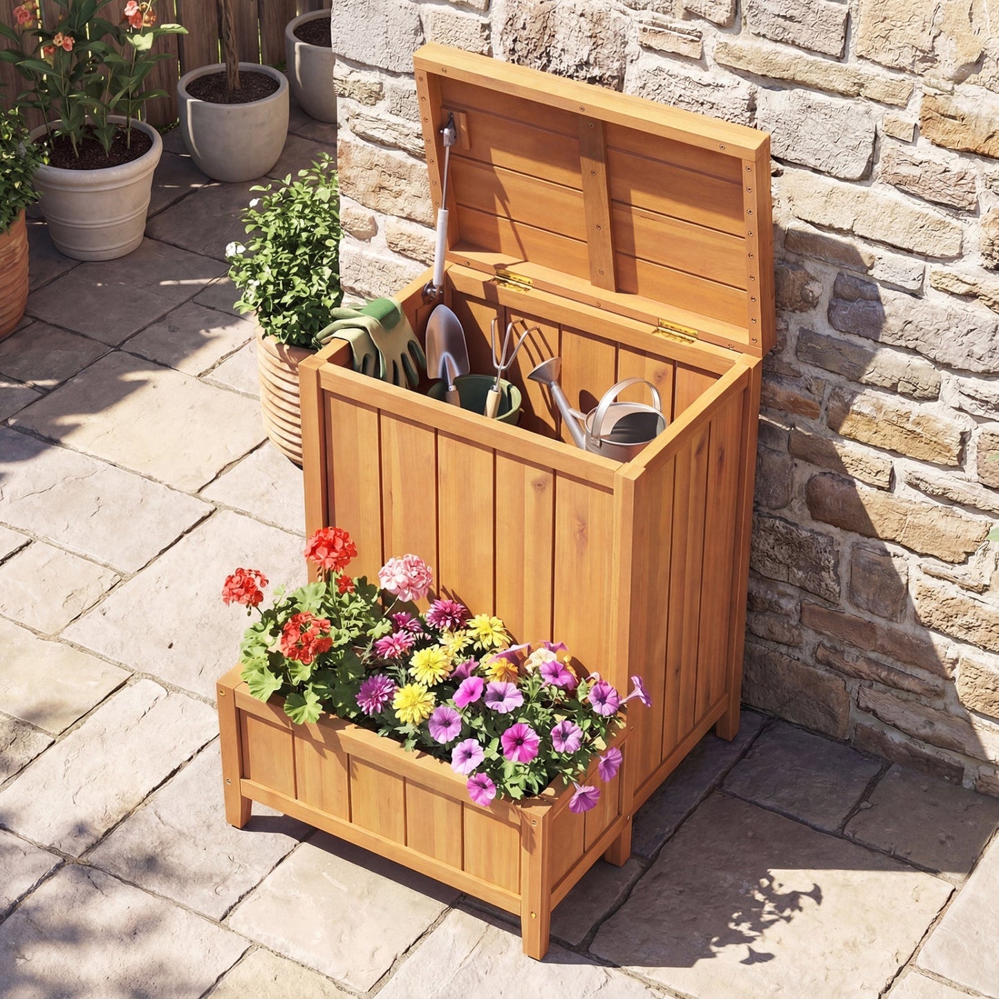 Package Delivery Box with Planter Box for Pool Accessories and Garden Tools