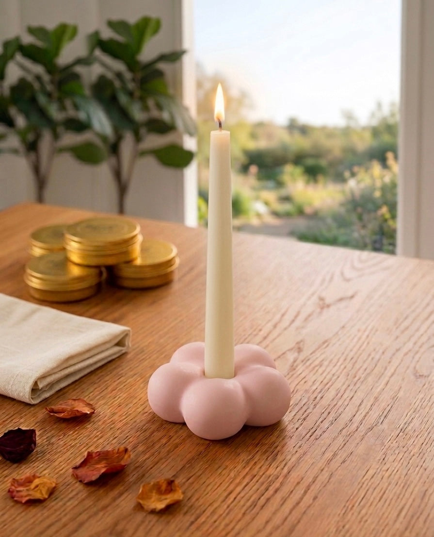 Floral Bubble Taper Candle Holder – Handcrafted Jesmonite