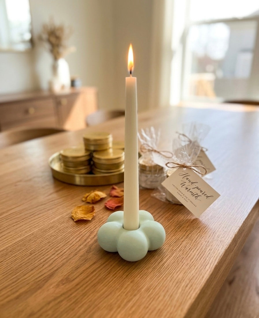Floral Bubble Taper Candle Holder – Handcrafted Jesmonite