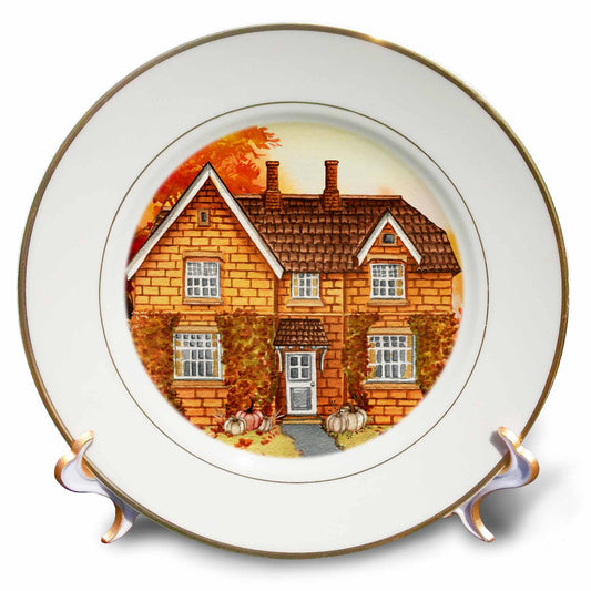 3dRose an Autumn Home with Fall Leaves and Pumpkins for Harvest Season - Plates (cp-360895)