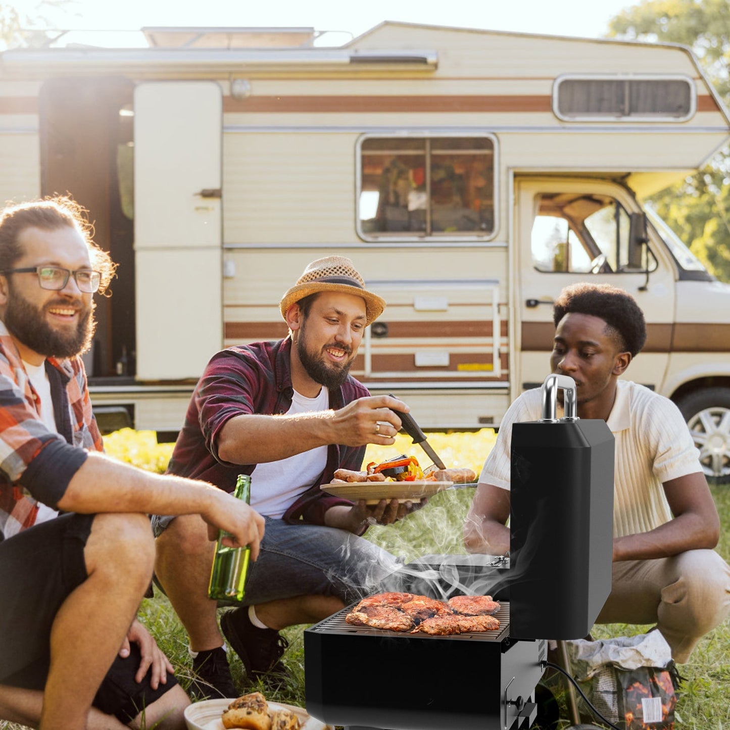 Outdoor Portable Tabletop Pellet Grill and Smoker with Digital Control System for BBQ