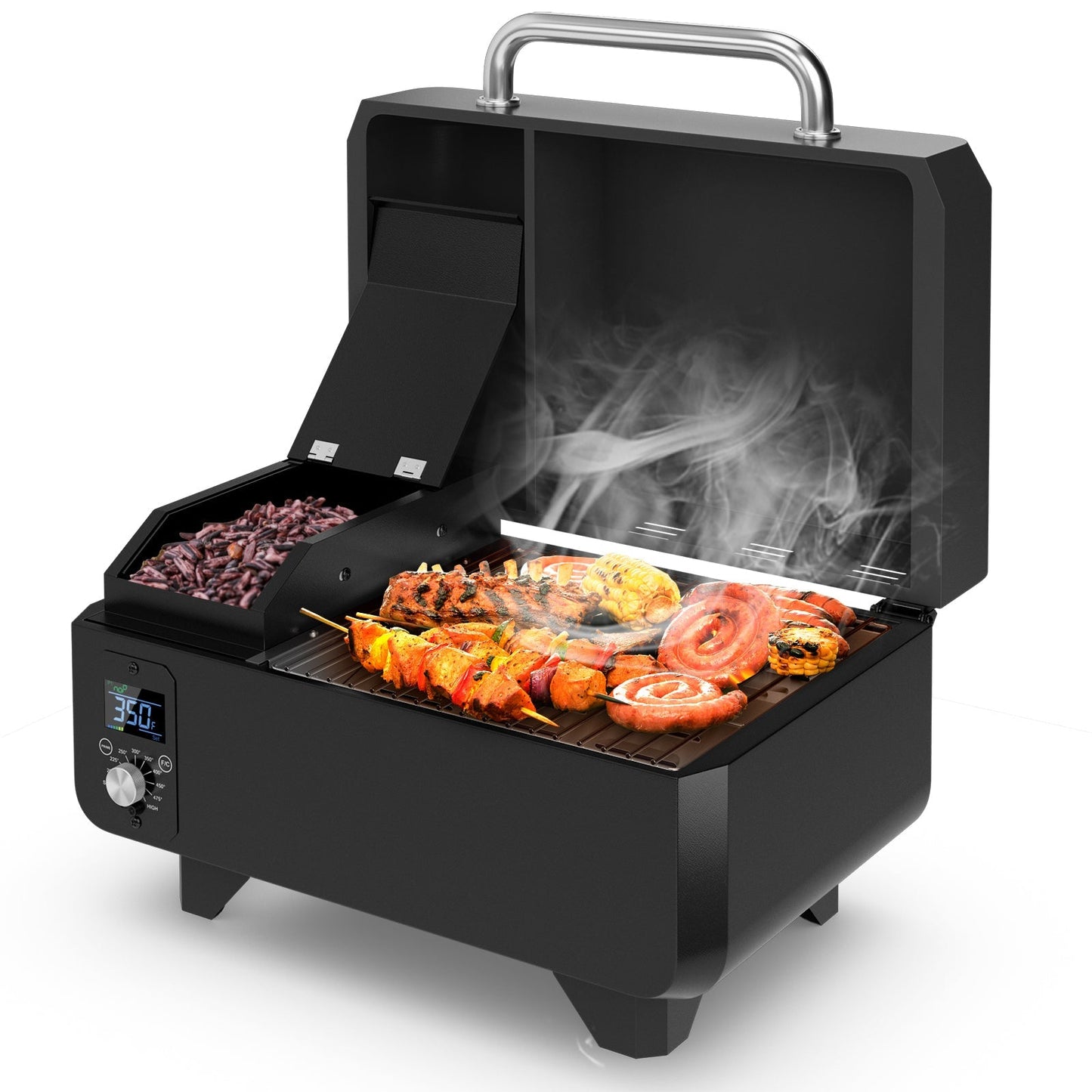 Outdoor Portable Tabletop Pellet Grill and Smoker with Digital Control System for BBQ