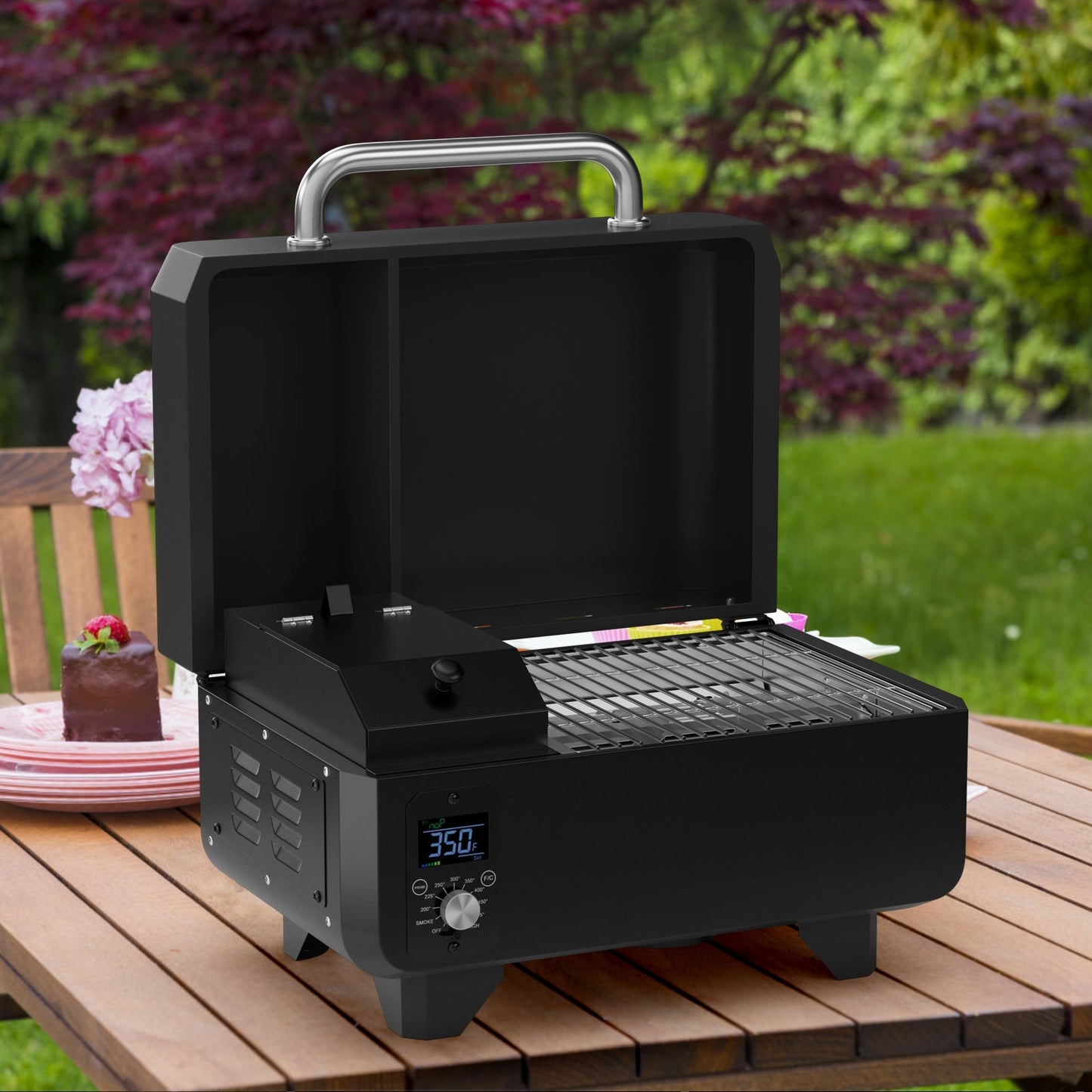 Outdoor Portable Tabletop Pellet Grill and Smoker with Digital Control System for BBQ