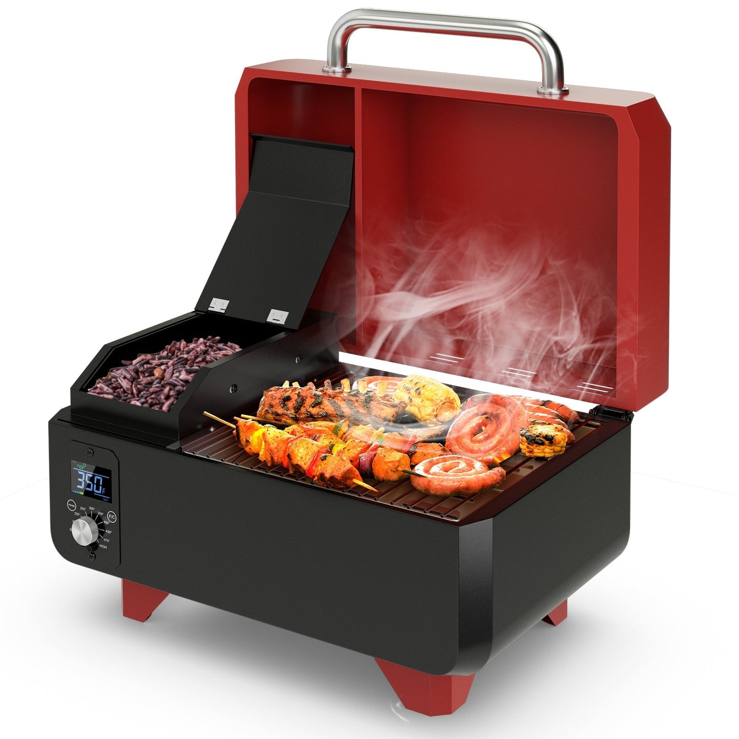 Outdoor Portable Tabletop Pellet Grill and Smoker with Digital Control System for BBQ