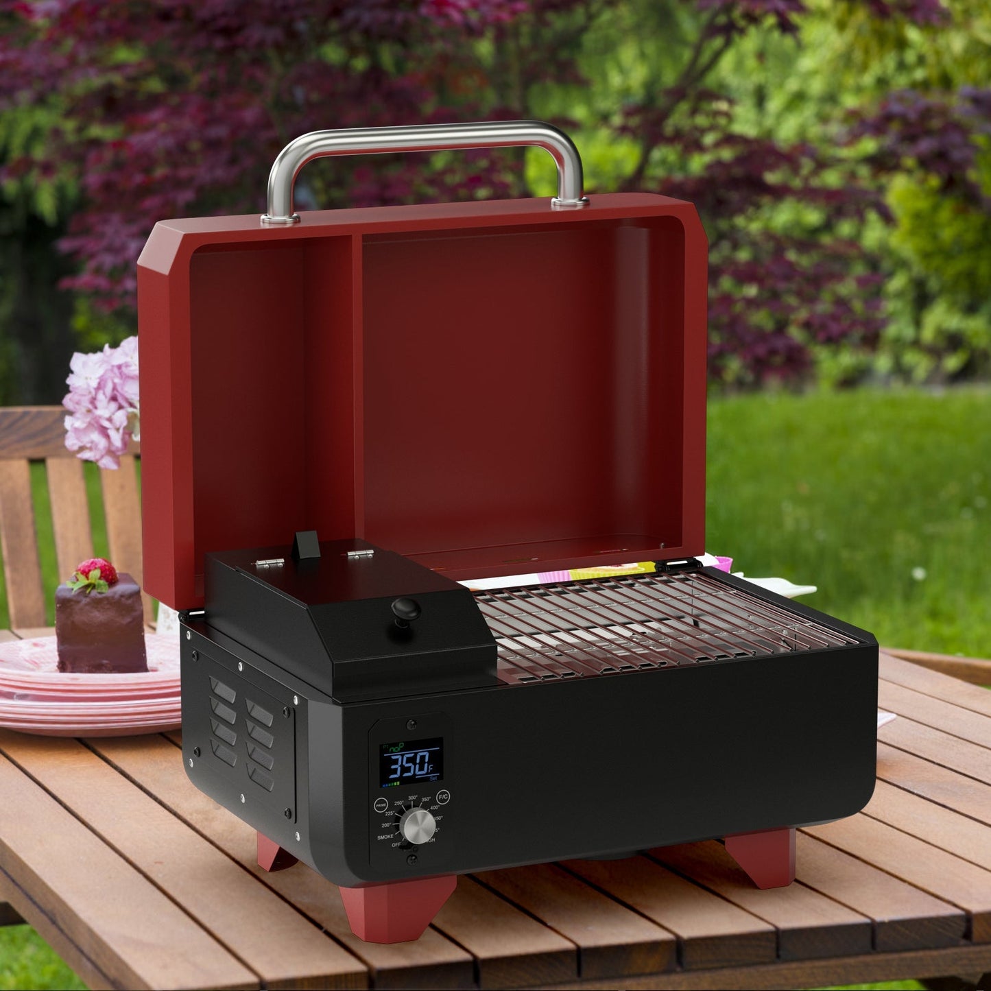 Outdoor Portable Tabletop Pellet Grill and Smoker with Digital Control System for BBQ