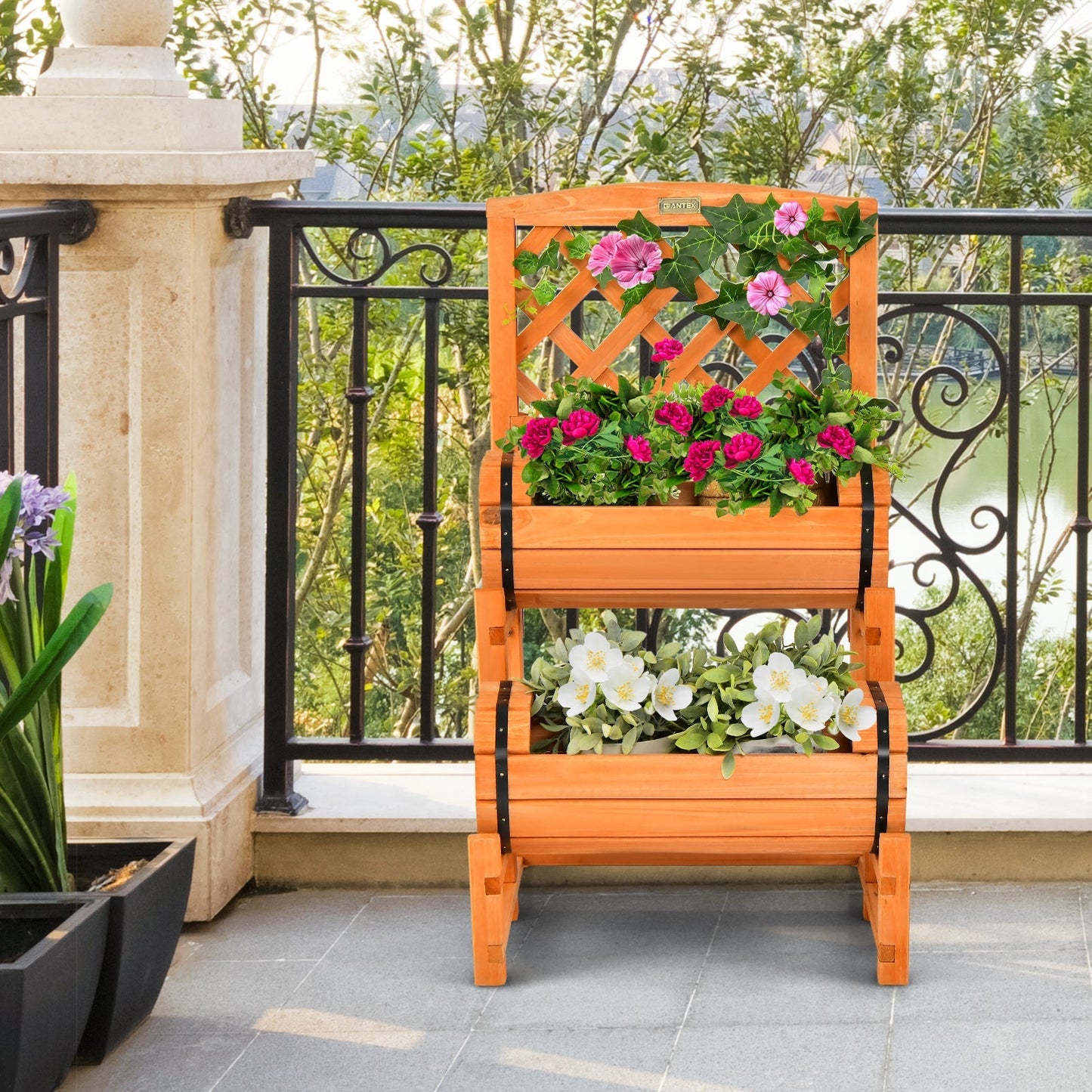 2-Tier Raised Garden Bed with Trellis and Planter Boxes