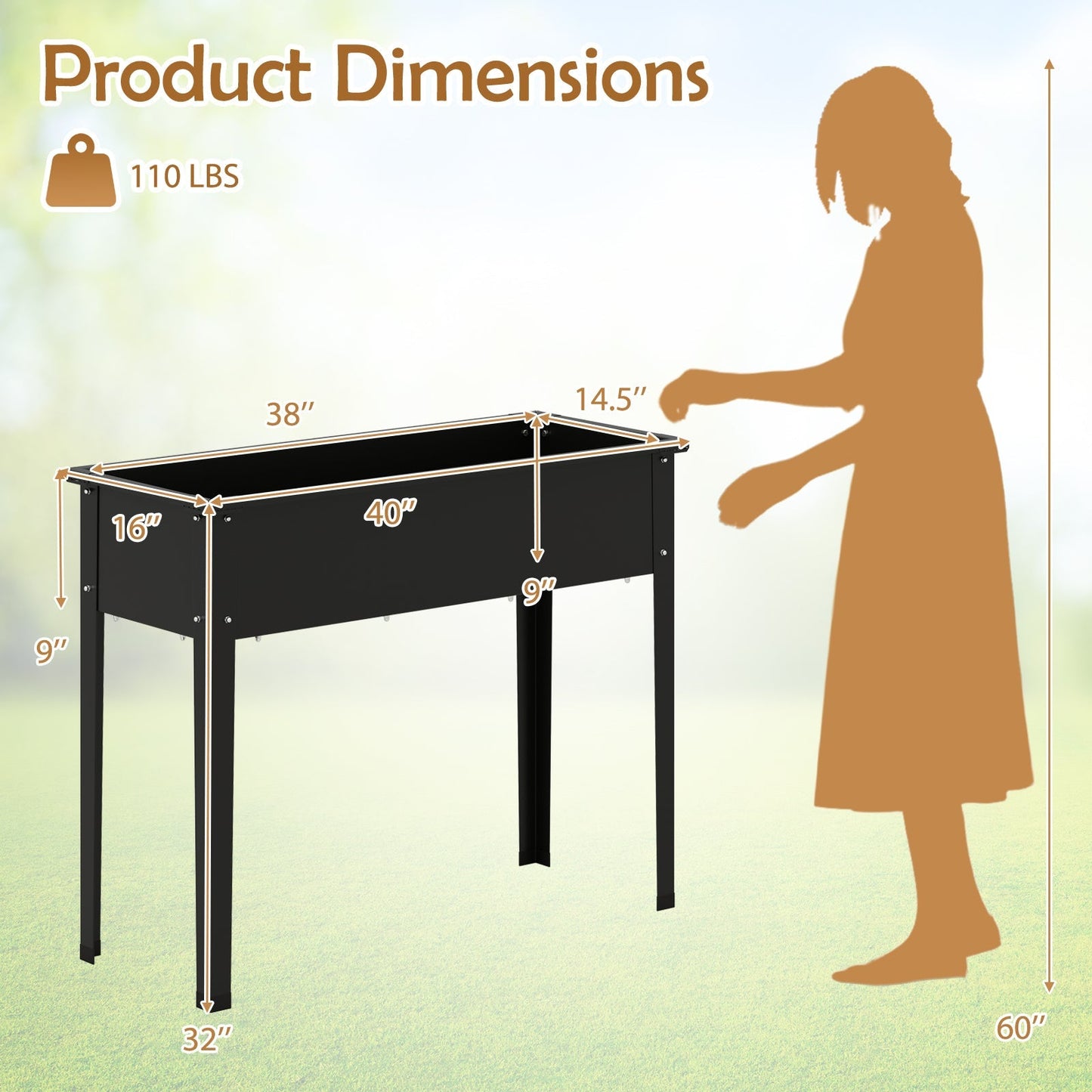 Raised Garden Bed Elevated Metal Planter Box with Legs Drainage Holes