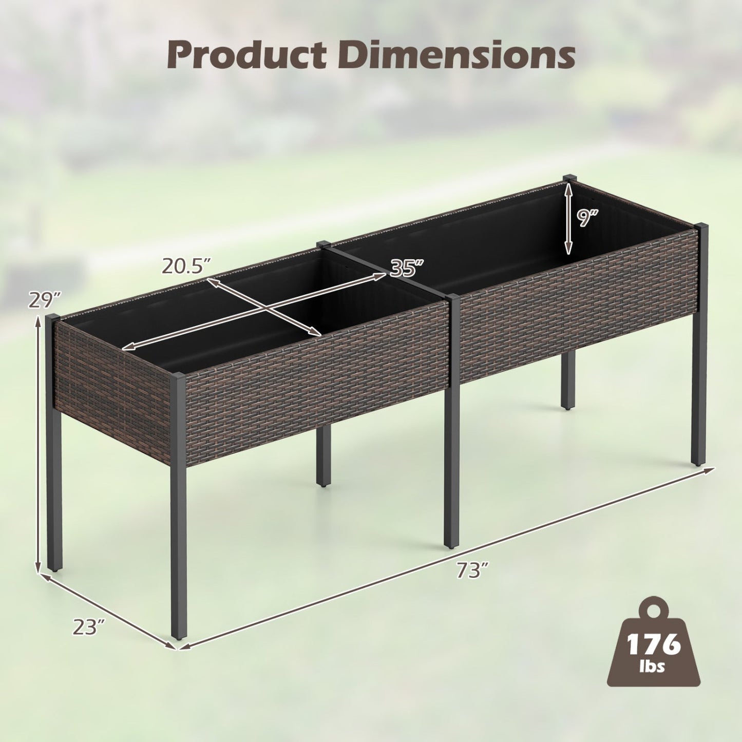 Raised Garden Bed with Legs and Removable Liner - 73 Inch