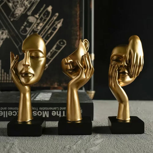 27cm bstract Face Sculpture Resin Thinker Figurines for Desktop Office Desk Living Room Table Collection Figurine Decoration
