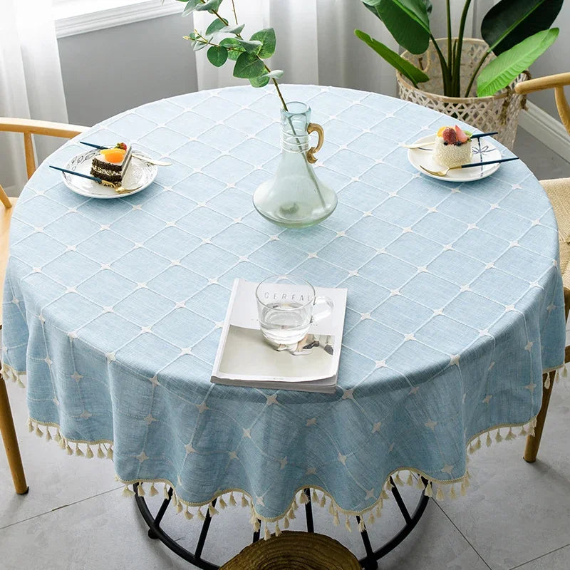 Plaid Cotton Linen Round Tablecloth Wedding Hotel Banquet Cloth Table Cover Indoor Dining Room Kitchen Outdoor Decor Manteles