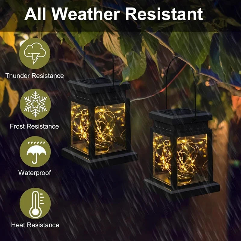 Set of 3 Outdoor Hanging Lamp Lights Solar Powered with Handle LED Table Lamps Decorative Lantern for Garden Patio Backyard