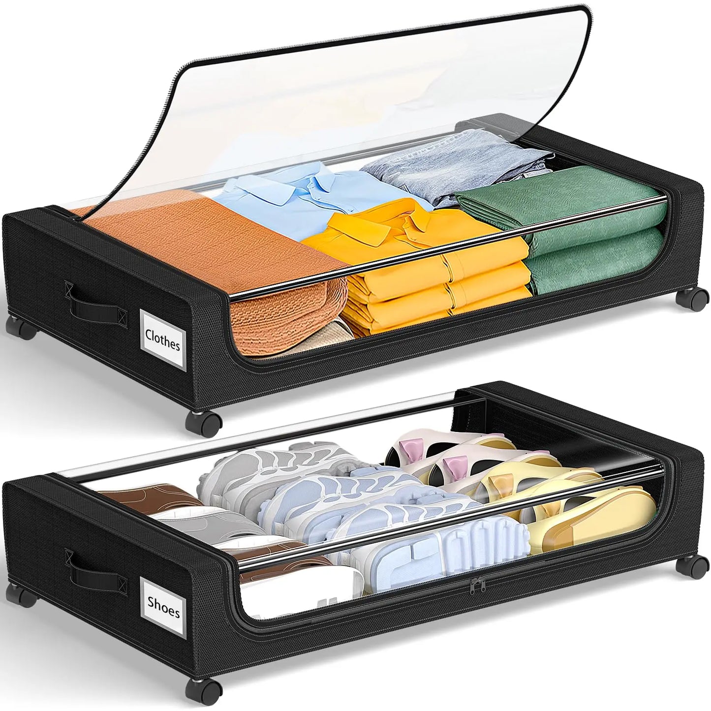 Under Bed Storage Bins With Wheels 2-Pack Clear Lids