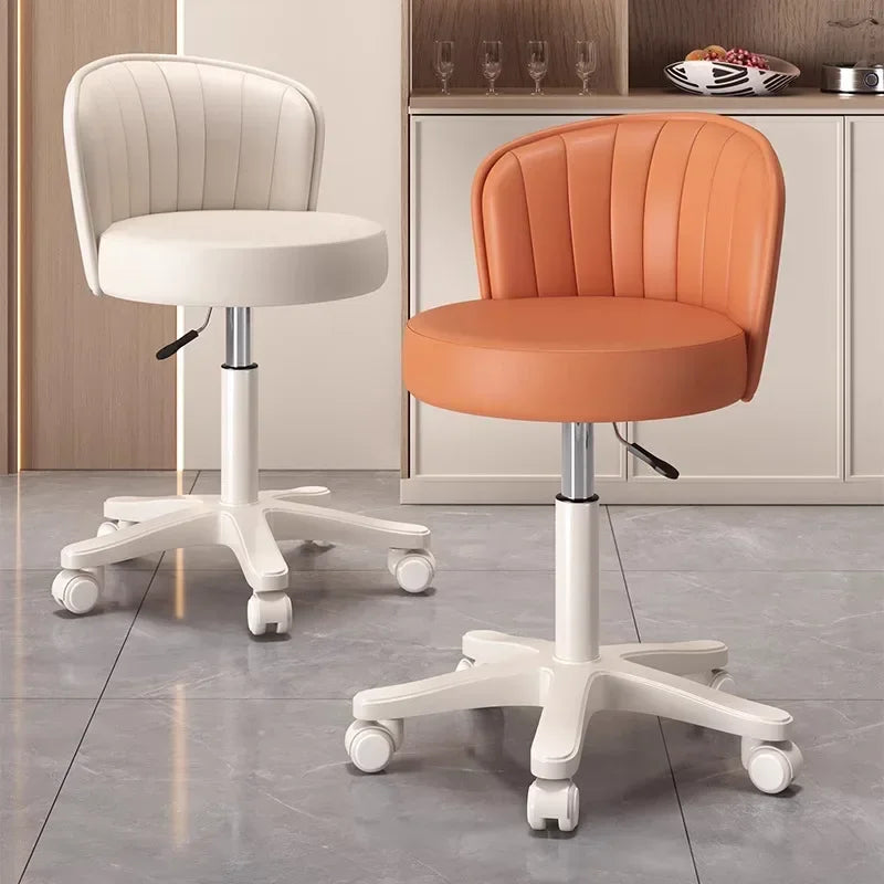 360° Rotating Chair Height- adjustable Makeup Stool Bedroom Dressing Table Chair with Wheels Backrest Chair Leather Vanity Chair