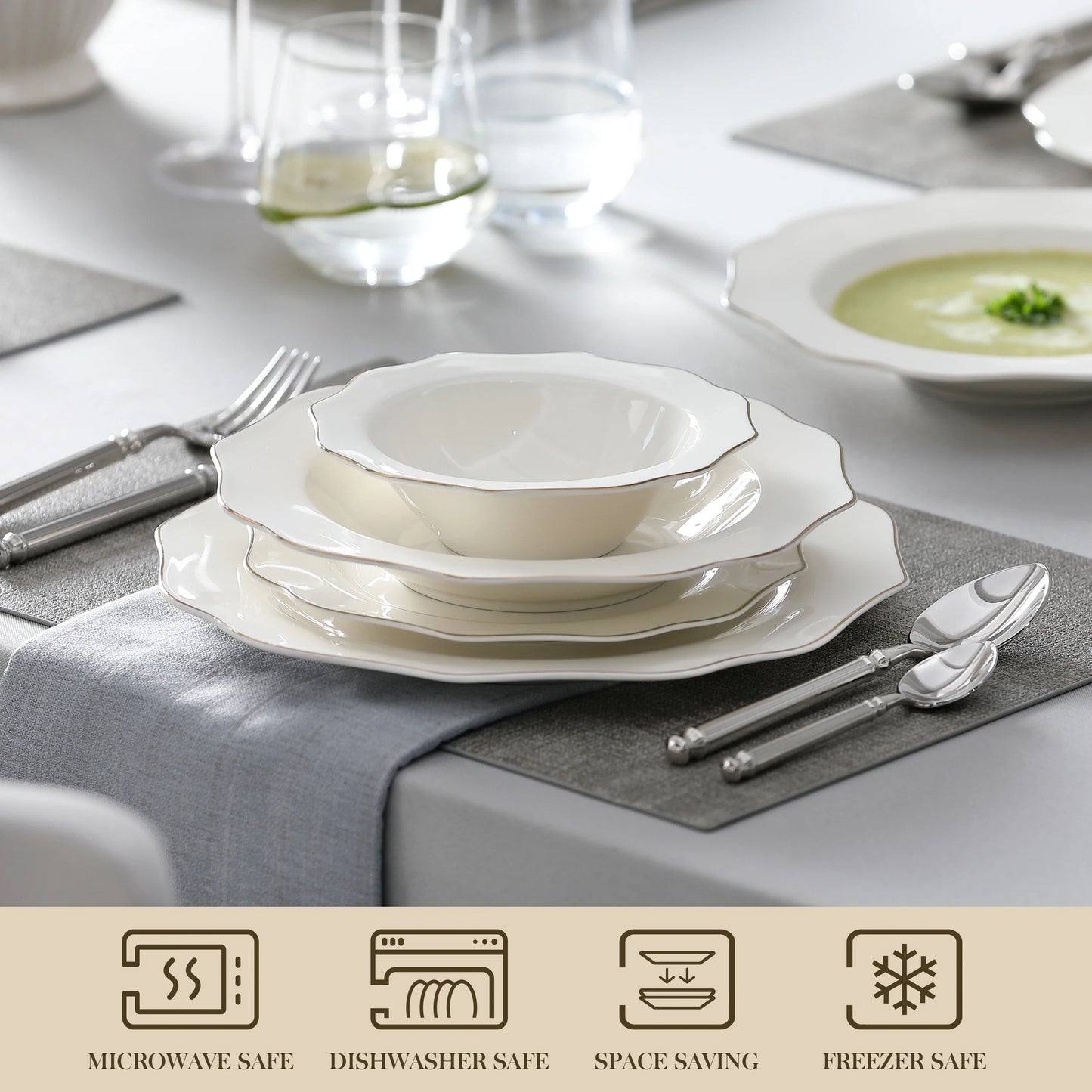 MALACASA Nordic Porcelain Tableware Set With Bowls And Plates