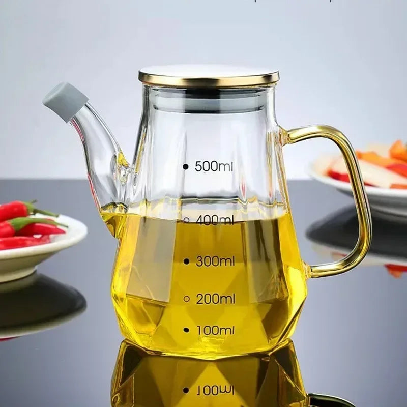 JUSTINLAU High Borosilicate Glass Oil Pots Diamond Oil Bottle with Scale Kitchen Soy Sauce Vinegar Condiment Storage Container