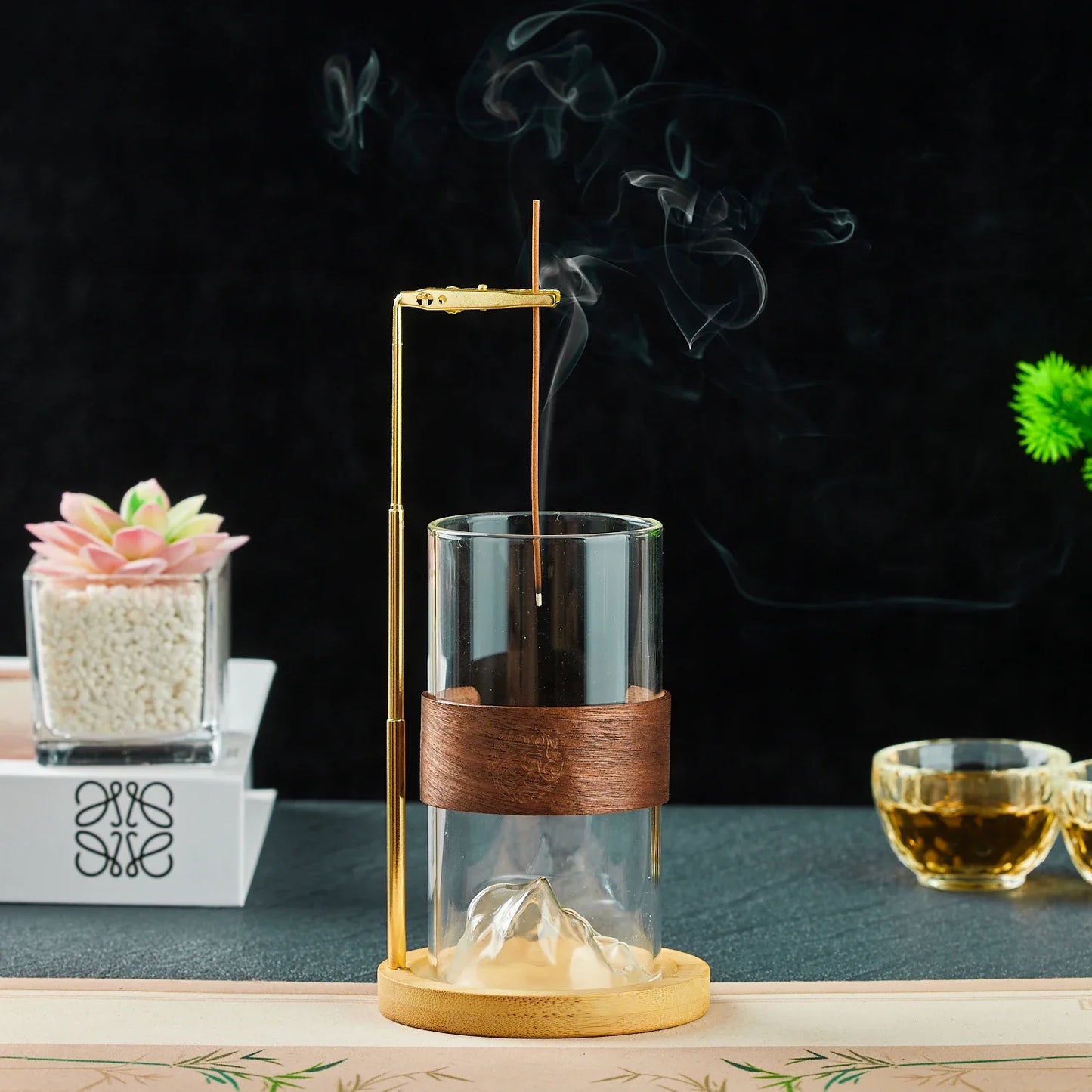 Glass Mountain Incense Holder Height-adjustable Incense Stick Holder Anti-Ash Incense Burner for Yoga Meditation SPA Home Decor