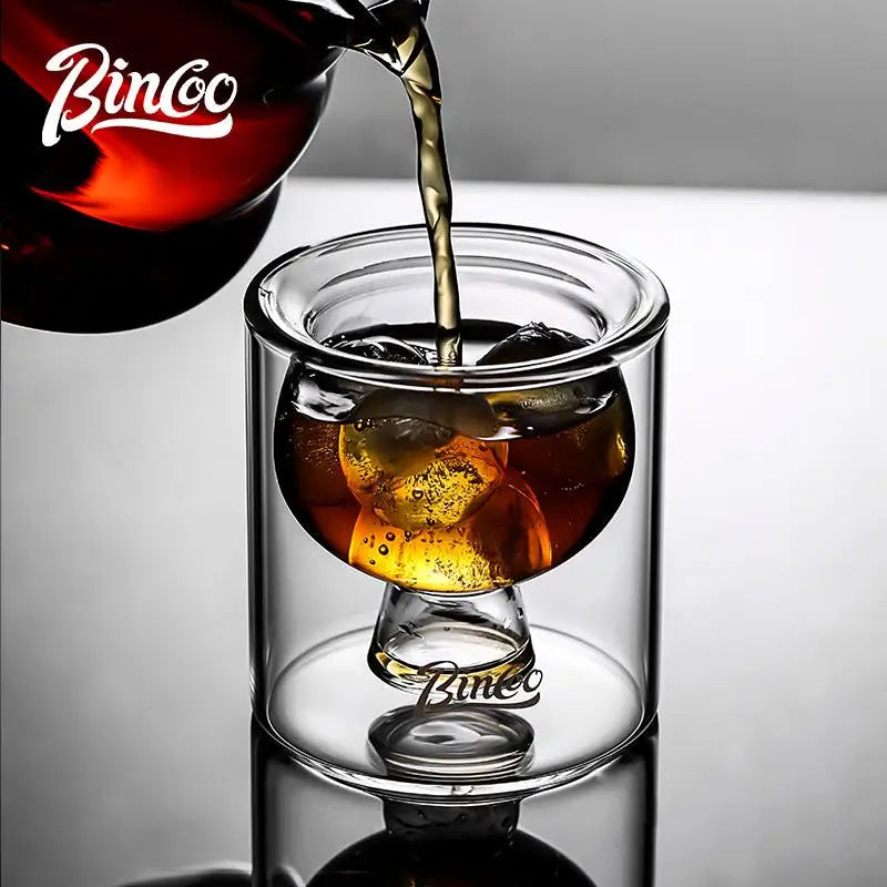 BINCOO Double-Layer Thick Glass Coffee Cup, Heat-Resistant Borosilicate Espresso Mug for Home and Office, 80ML