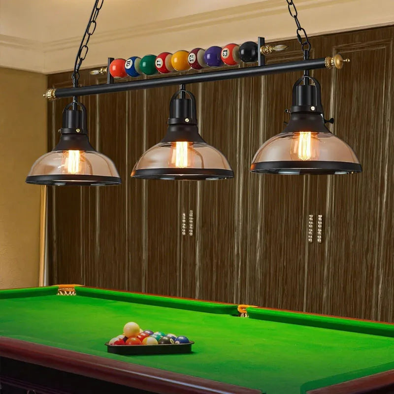 Retro Billiard Pendant Lamp LED with 3 Glass Shades Adjustable chandelier Dining Table For Bar Indoor  Industrial Decor Lights