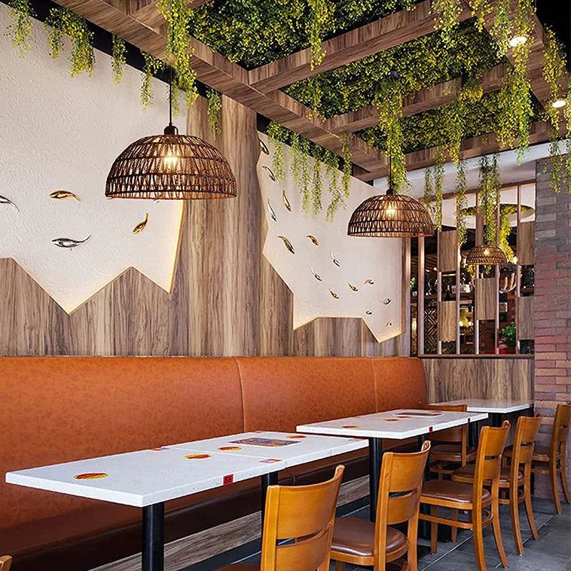 Newest hemp rope woven pendant lamp pastoral restaurant tea room inn bar bedroom rattan indoor chandelier lighting  AC95-260V