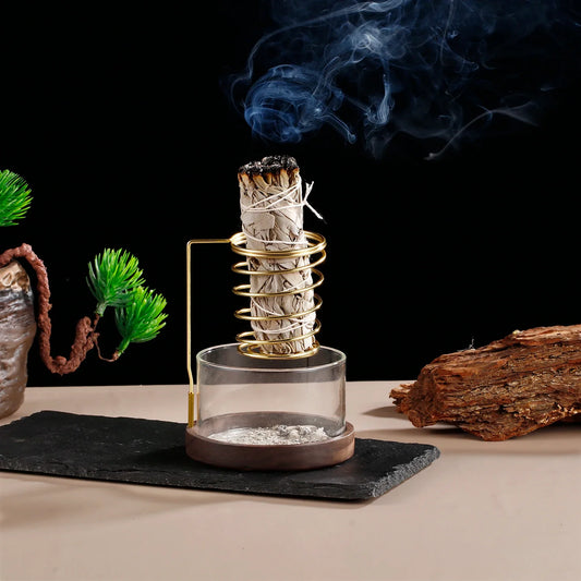 Metal Sage Holder Burner Palo Santo Holder with Glass Ash Catcher Tray Incense Holder for Meditation Yoga Spa