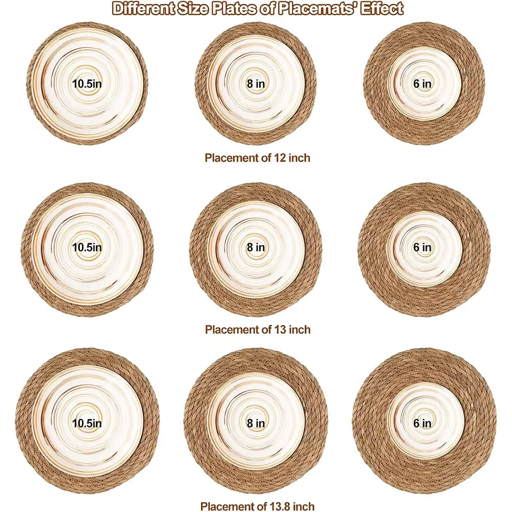 Round Woven Placemat Boho Rattan Placemats Natural Water Hyacinth Placemat Farmhouse Weave Place Mats Braided Wicker Table Mats
