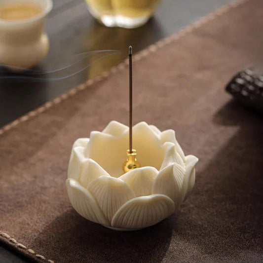 Ceramic Lotus Incense Burner Brass Gourd-shape Incense Holder Incense Stick Holder for Yoga Meditation Spa Home Decor