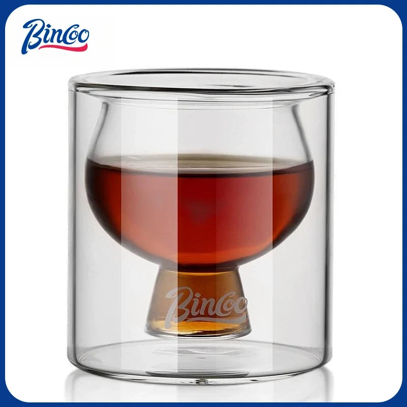 BINCOO Double-Layer Thick Glass Coffee Cup, Heat-Resistant Borosilicate Espresso Mug for Home and Office, 80ML