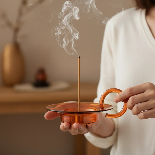 Glass Incense Holder Brass Nine-hole Incense Stick Holder with Glass Ash Catcher Incense Burner for Meditation Yoga Spa