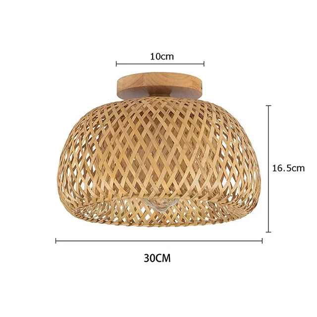 Bamboo Hand Weaving Ceiling Lights 30cm Hanging LED Ceiling Lamp Chandelier Fixture Rattan Hand Craft Woven Home Bedroom Decor
