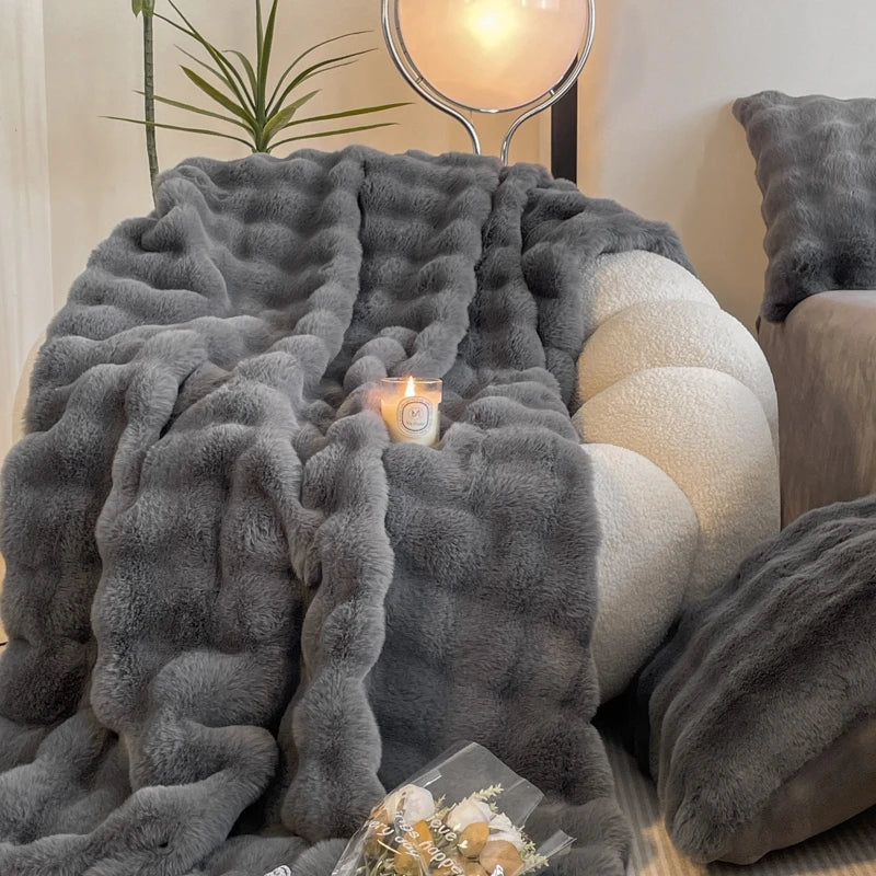 Imitation Rabbit Fur Plush Blanket Winter Warmth Comfortable Blankets Bed Luxury Warm Sofa Cover Throw Blanket for Sofa